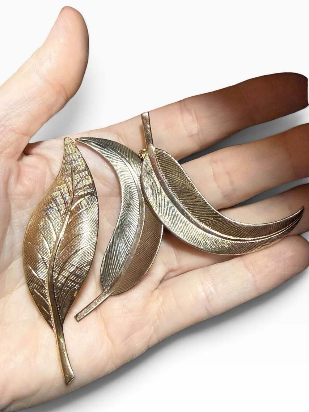 Vintage Gold Tone Leaf Brooch Pin Lot of Three